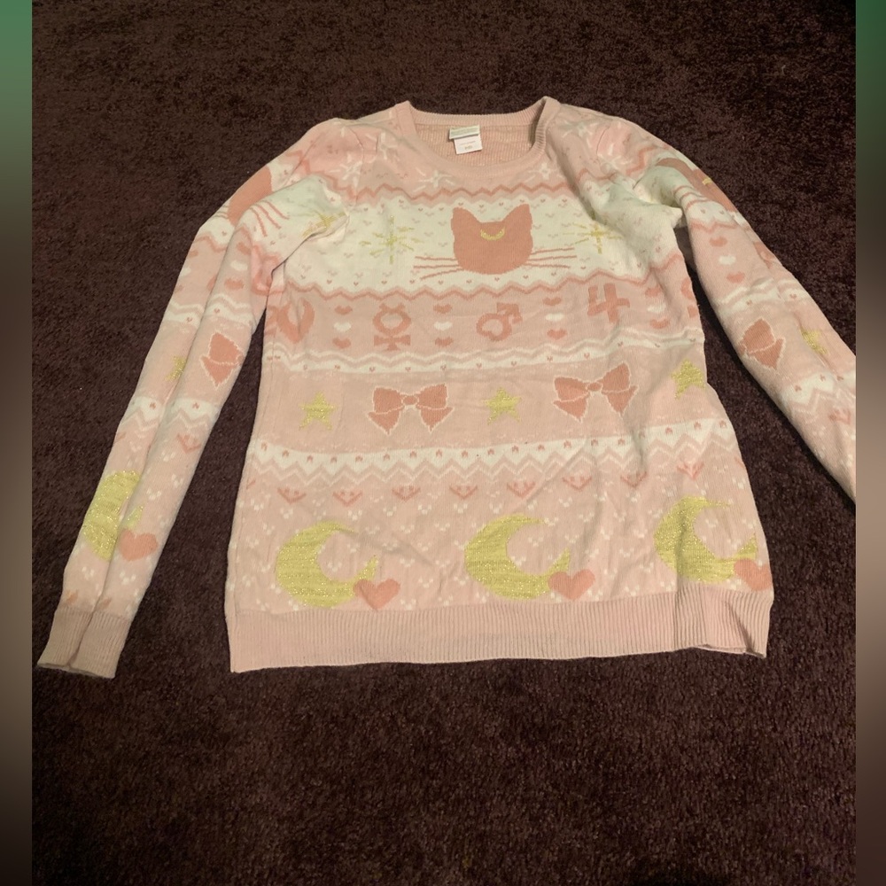 Sailor Moon Box Lunch Exclusive Anime Cat Womens  Long Sleeve Pink Sweater